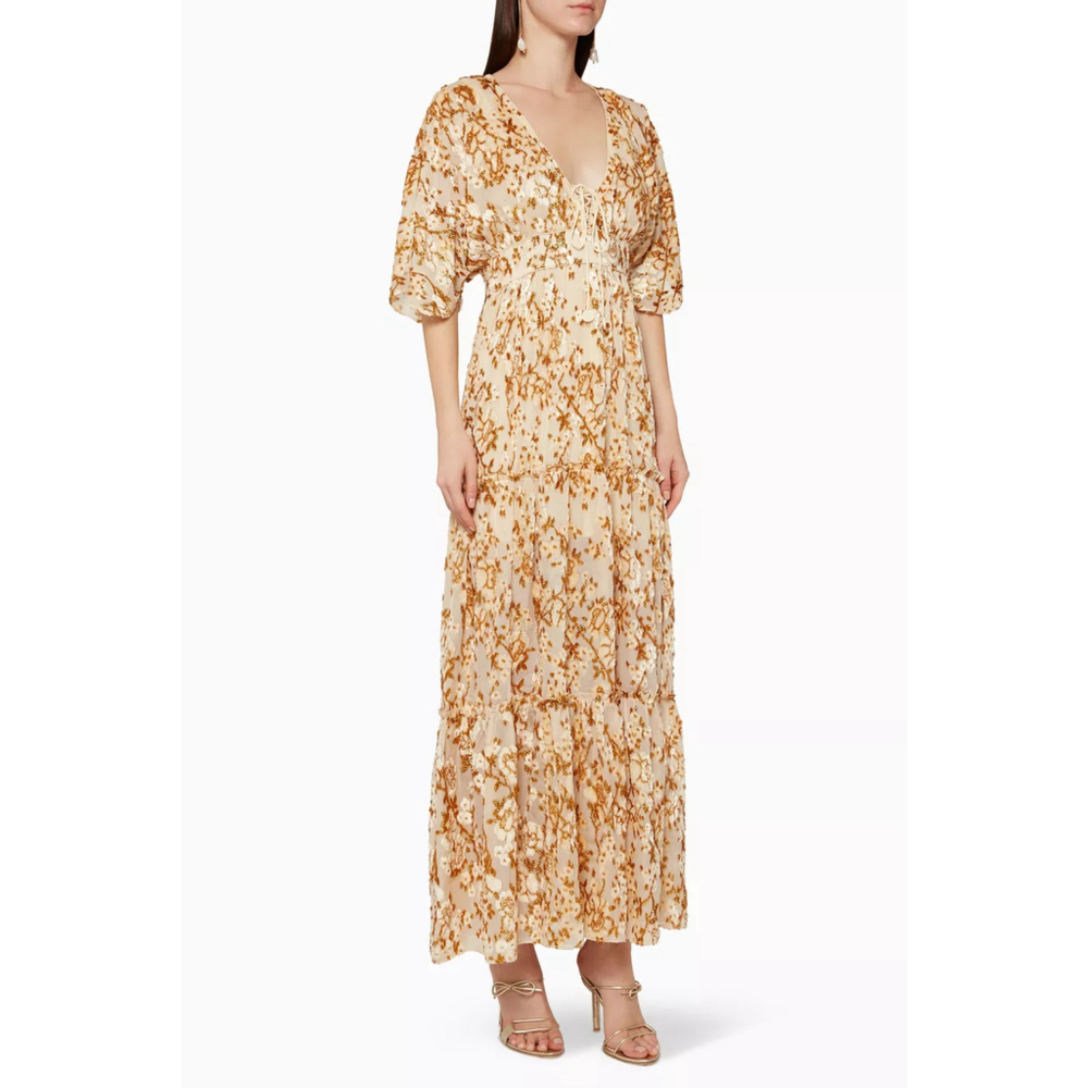 Hemant & Nandita Inara Flocked Lurex Chiffon Long Dress - Medium - See Notes - Picture 4 of 16